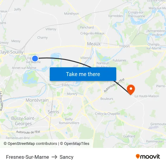 Fresnes-Sur-Marne to Sancy map