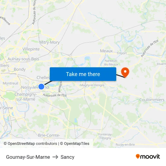 Gournay-Sur-Marne to Sancy map