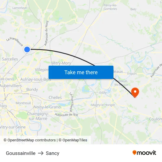Goussainville to Sancy map