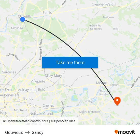 Gouvieux to Sancy map