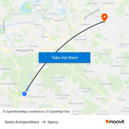 Gretz-Armainvilliers to Sancy map