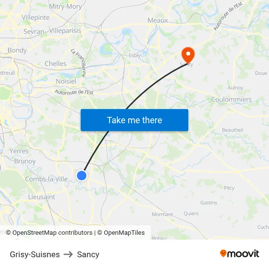 Grisy-Suisnes to Sancy map