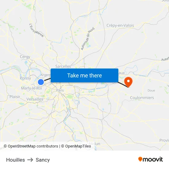 Houilles to Sancy map