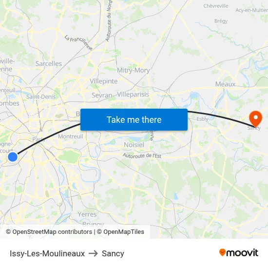 Issy-Les-Moulineaux to Sancy map