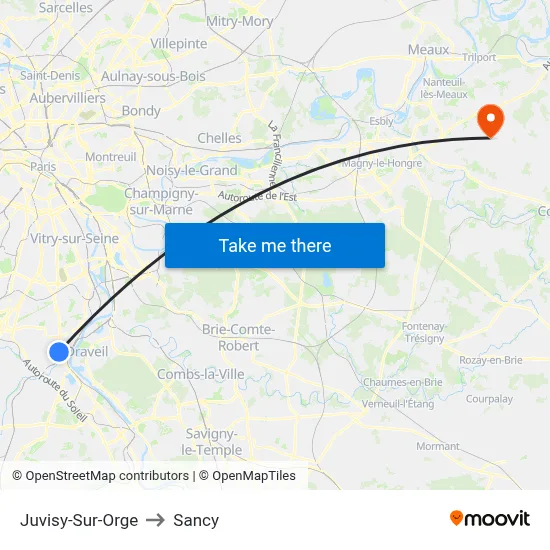 Juvisy-Sur-Orge to Sancy map