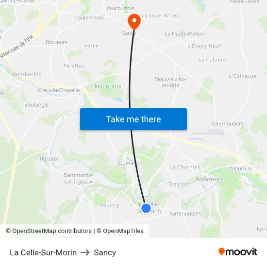 La Celle-Sur-Morin to Sancy map