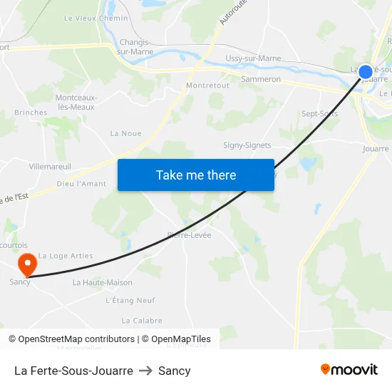 La Ferte-Sous-Jouarre to Sancy map