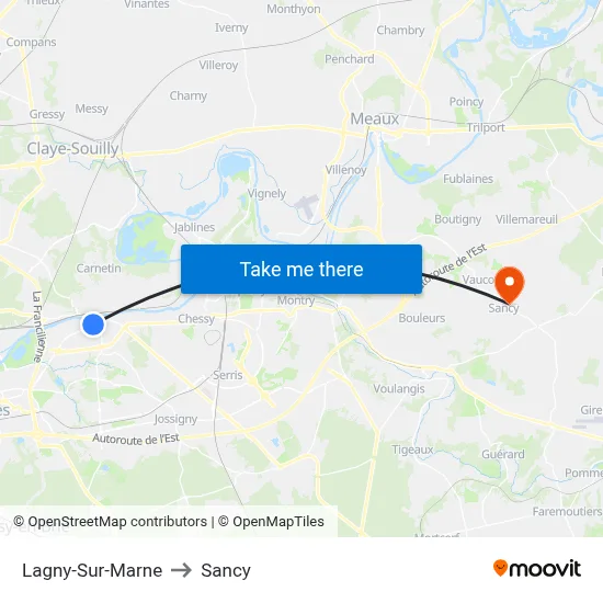 Lagny-Sur-Marne to Sancy map