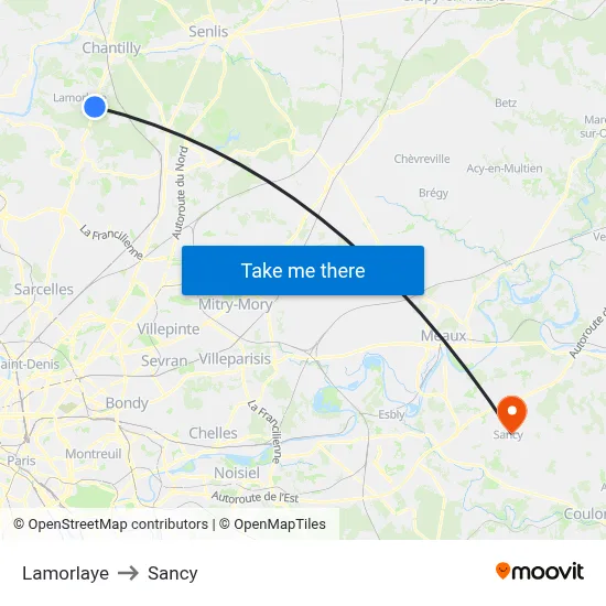 Lamorlaye to Sancy map