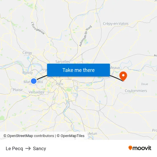 Le Pecq to Sancy map