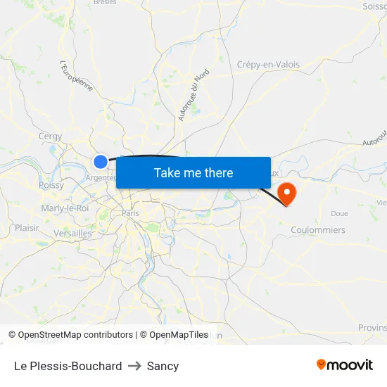 Le Plessis-Bouchard to Sancy map