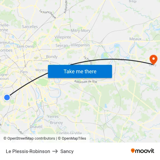 Le Plessis-Robinson to Sancy map