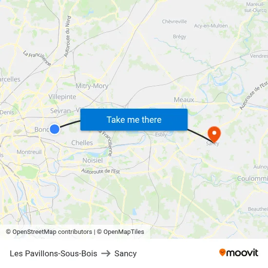 Les Pavillons-Sous-Bois to Sancy map