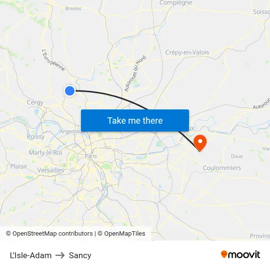 L'Isle-Adam to Sancy map