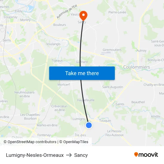 Lumigny-Nesles-Ormeaux to Sancy map
