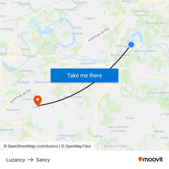 Luzancy to Sancy map