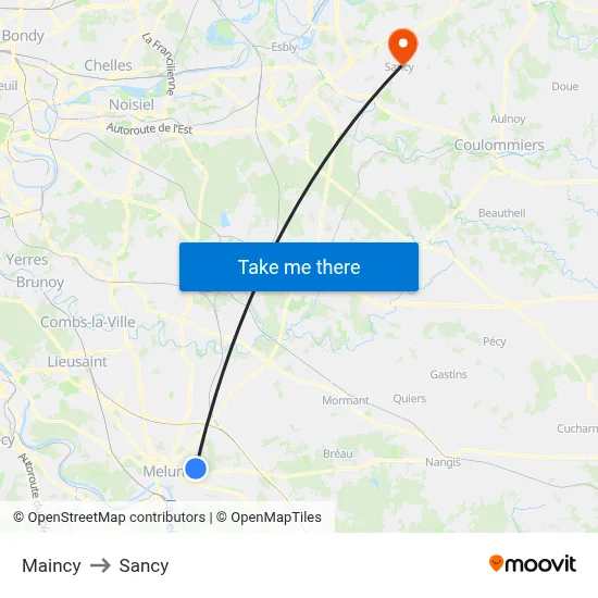 Maincy to Sancy map