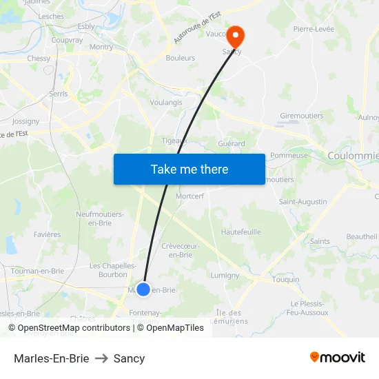 Marles-En-Brie to Sancy map