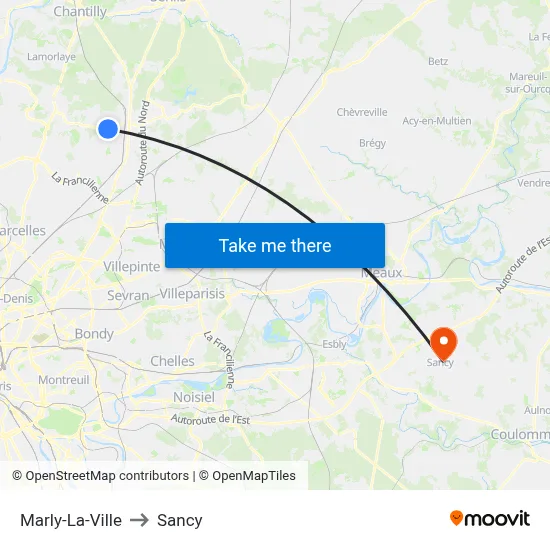 Marly-La-Ville to Sancy map