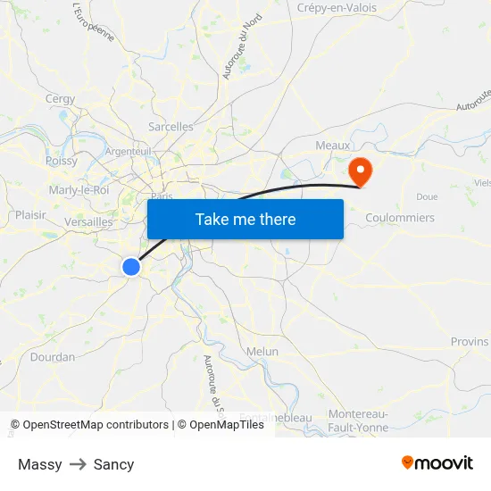 Massy to Sancy map