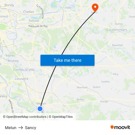 Melun to Sancy map