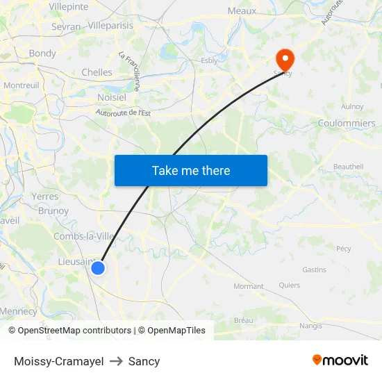 Moissy-Cramayel to Sancy map
