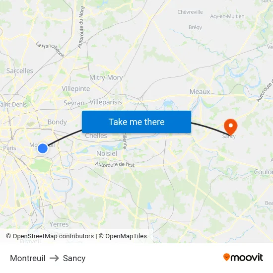 Montreuil to Sancy map