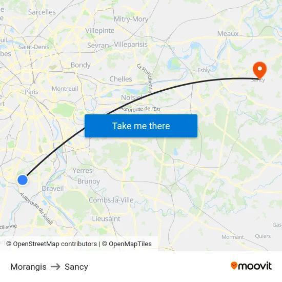Morangis to Sancy map