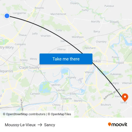 Moussy-Le-Vieux to Sancy map