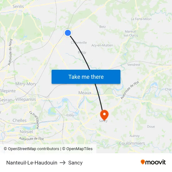 Nanteuil-Le-Haudouin to Sancy map