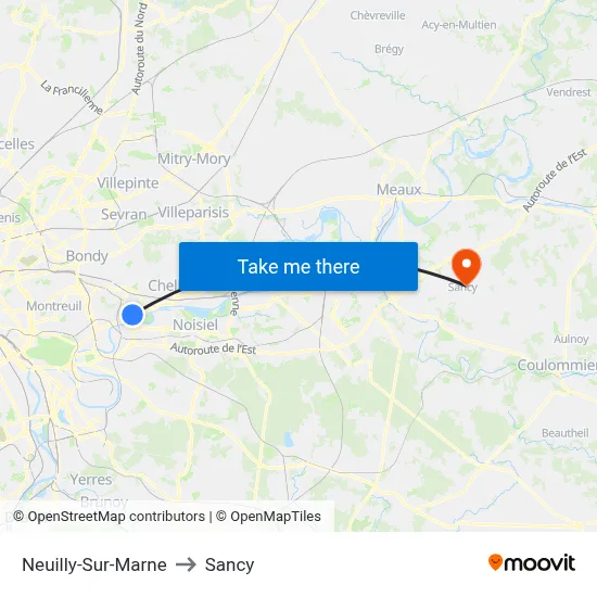 Neuilly-Sur-Marne to Sancy map