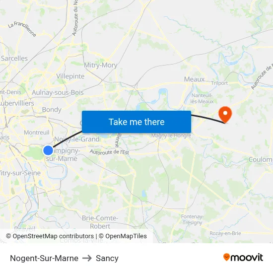 Nogent-Sur-Marne to Sancy map