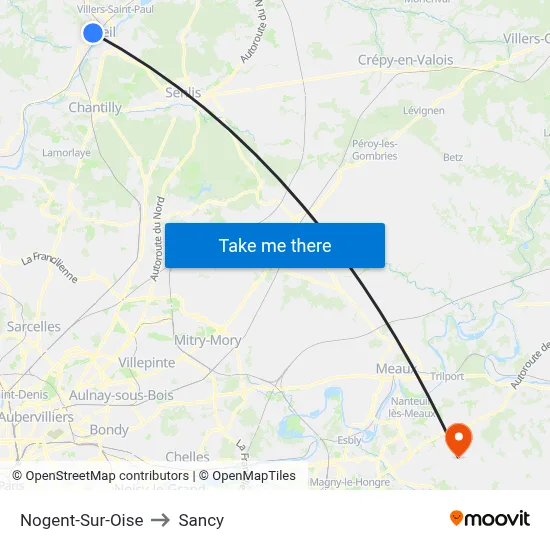 Nogent-Sur-Oise to Sancy map