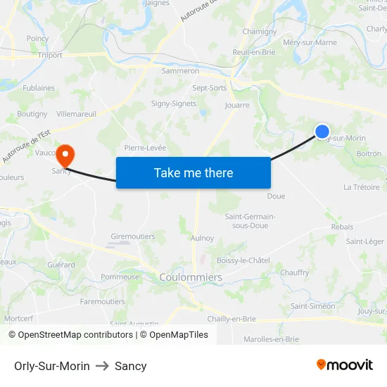 Orly-Sur-Morin to Sancy map