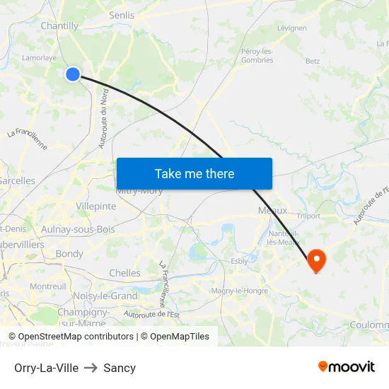 Orry-La-Ville to Sancy map