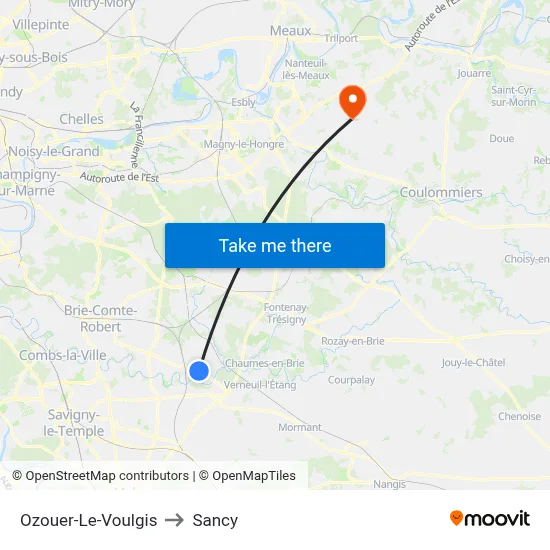 Ozouer-Le-Voulgis to Sancy map