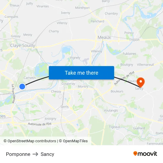 Pomponne to Sancy map