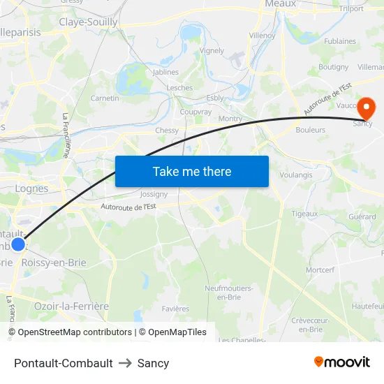 Pontault-Combault to Sancy map