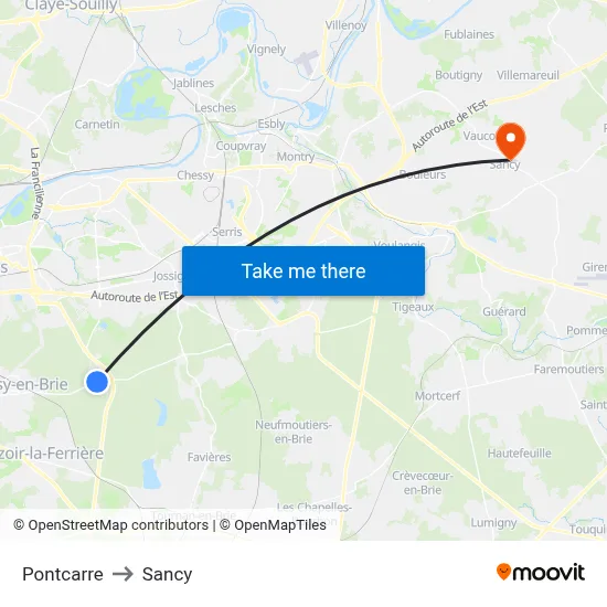 Pontcarre to Sancy map