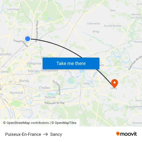 Puiseux-En-France to Sancy map