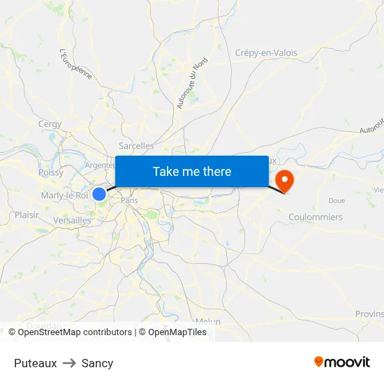 Puteaux to Sancy map