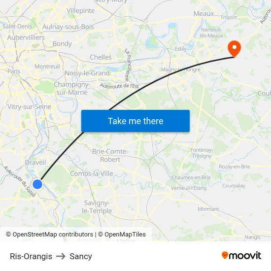 Ris-Orangis to Sancy map
