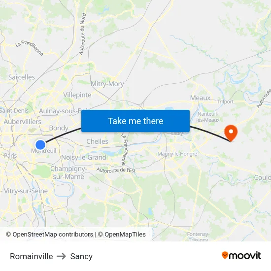 Romainville to Sancy map