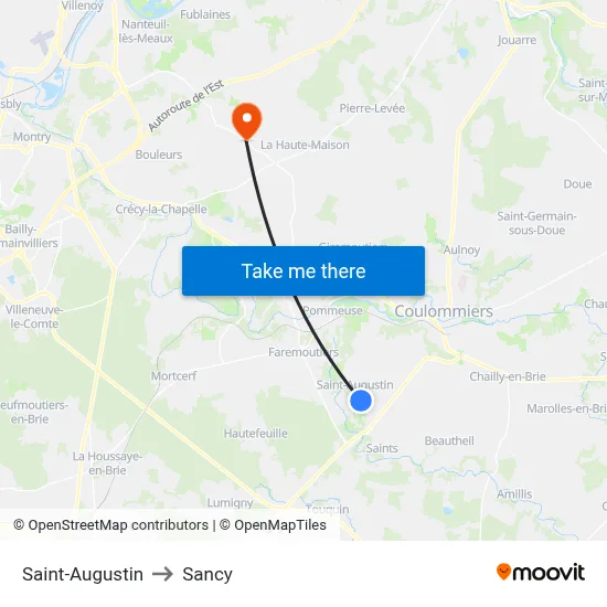 Saint-Augustin to Sancy map