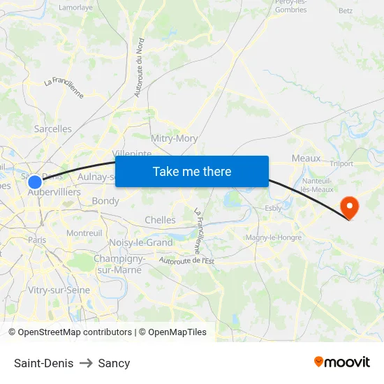 Saint-Denis to Sancy map
