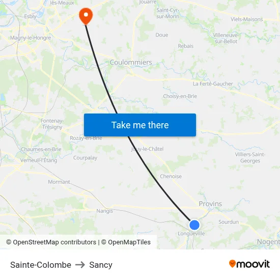 Sainte-Colombe to Sancy map