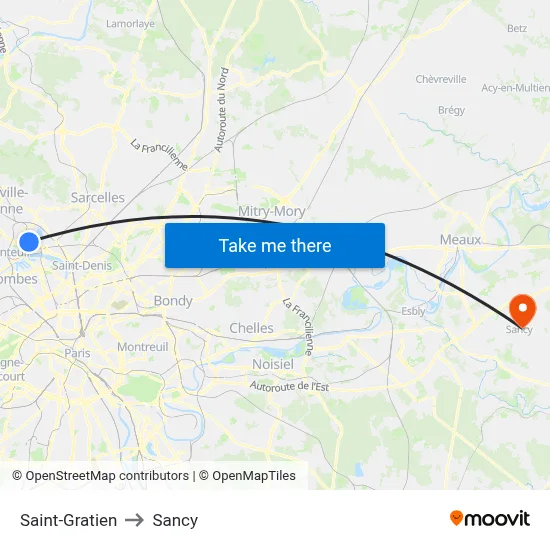 Saint-Gratien to Sancy map