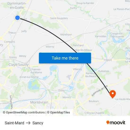 Saint-Mard to Sancy map
