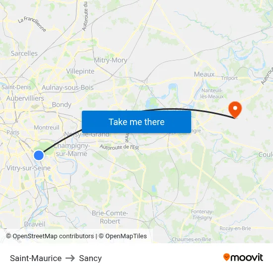 Saint-Maurice to Sancy map