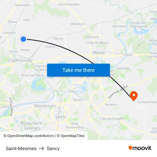 Saint-Mesmes to Sancy map
